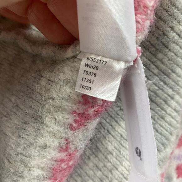 LOFT Sweater Womens Large Gray Pink Heart Fair Isle Balloon Sleeve Cozy Chunky - Picture 9 of 11